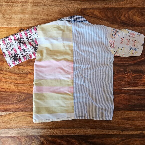 Vintage 70s Toddler Boys Pair Set 2 Handmade Patchwork Short Sleeve Shirt 4T/5T - Picture 5 of 5